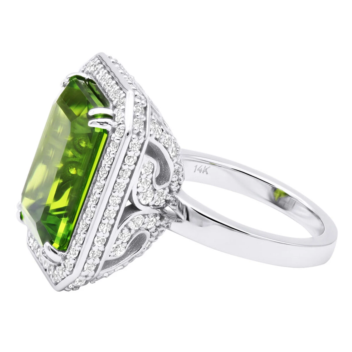 14K White Gold Diamond Peridot Quartz Cocktail Ring 13ct 4 14K White Gold Diamond Peridot Quartz Cocktail Ring 13ct - Image 4