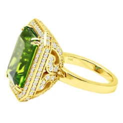 14K White Gold Diamond Peridot Quartz Cocktail Ring 13ct 12 14K White Gold Diamond Peridot Quartz Cocktail Ring 13ct -Luxurman 14k gold diamond peridot quartz cocktail ring 13ct back yellow