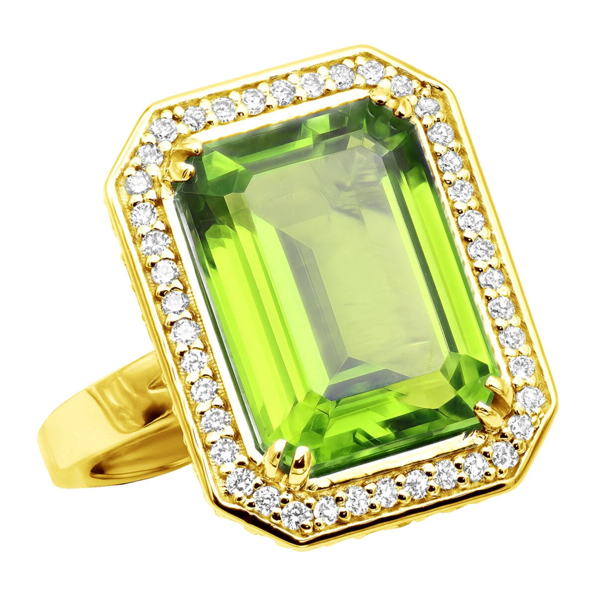 14K White Gold Diamond Peridot Quartz Cocktail Ring 13ct 2 14K White Gold Diamond Peridot Quartz Cocktail Ring 13ct - Image 2