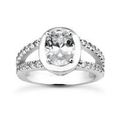 14K White Gold Diamond Unique Engagement Ring 1.10ct