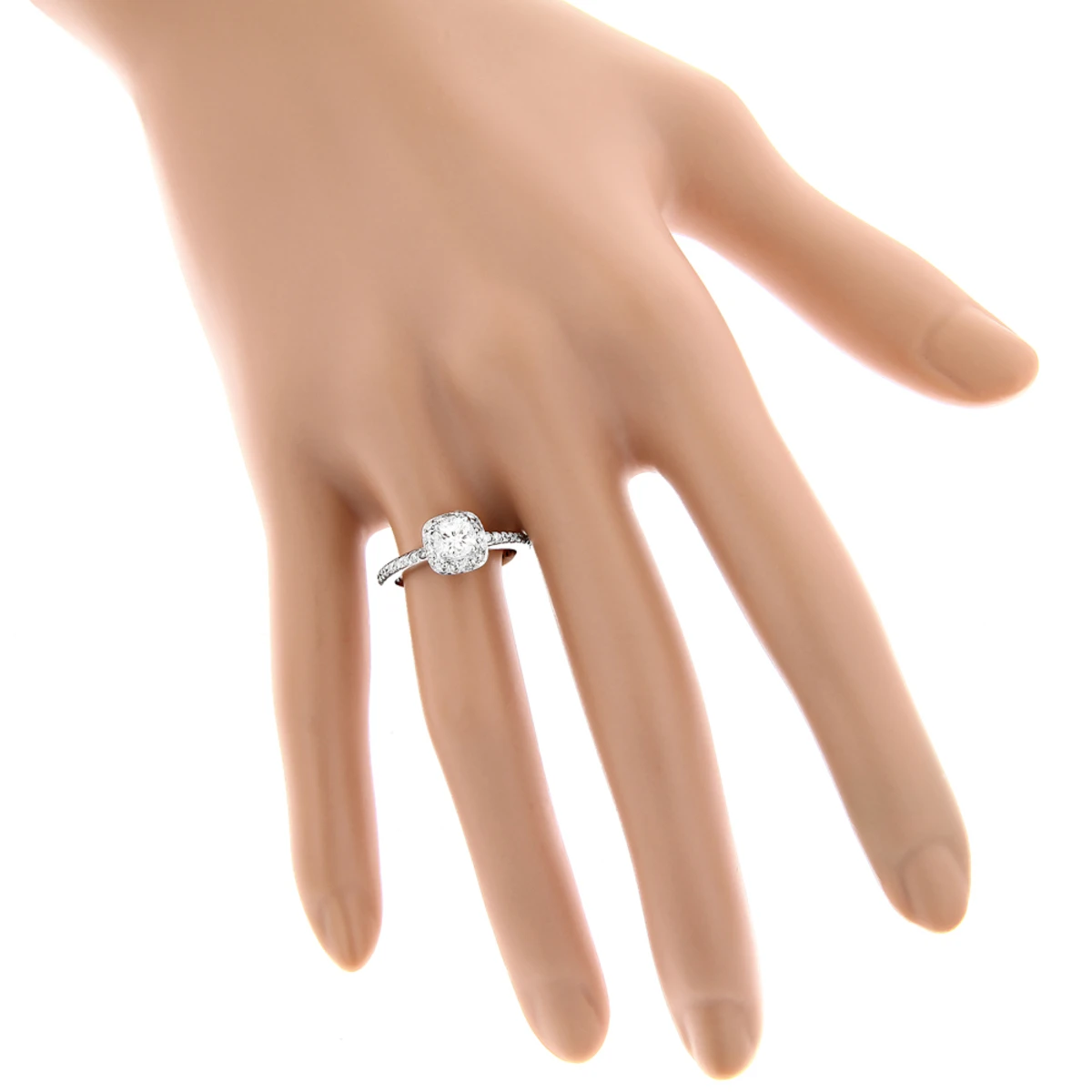 14K White Gold Cushion Cut Diamond Unique Engagement Ring 1.22ct Halo Design 5 14K White Gold Cushion Cut Diamond Unique Engagement Ring 1.22ct Halo Design - Image 5