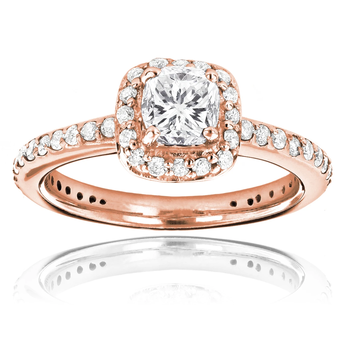 14K White Gold Cushion Cut Diamond Unique Engagement Ring 1.22ct Halo Design 3 14K White Gold Cushion Cut Diamond Unique Engagement Ring 1.22ct Halo Design - Image 3