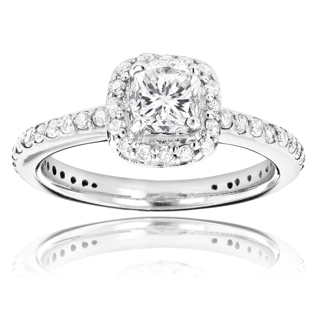 14K White Gold Cushion Cut Diamond Unique Engagement Ring 1.22ct Halo Design 1 14K White Gold Cushion Cut Diamond Unique Engagement Ring 1.22ct Halo Design