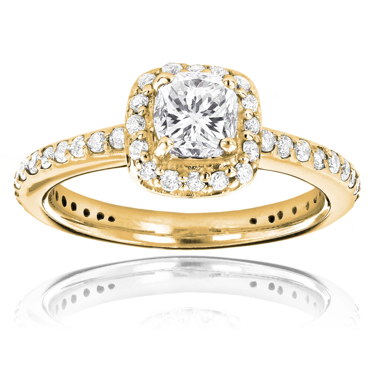 14K White Gold Cushion Cut Diamond Unique Engagement Ring 1.22ct Halo Design 2 14K White Gold Cushion Cut Diamond Unique Engagement Ring 1.22ct Halo Design - Image 2