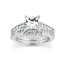 14K White Gold Diamond Unique Engagement Ring Set 0.94ct