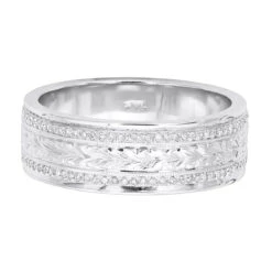 14K White Gold Eternity Diamond Wedding Band For Men & Women Unique Ornamented Ring -Luxurman 14k gold eternity diamond wedding band for men women unique ornamented ring 018013 backwh