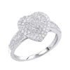 14K White Gold Heart Diamond Ring For Women Cluster Setting 0.8ct By Luxurman