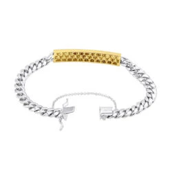 14K Yellow Gold ID Plate Miami Cuban Link Chain Men's Diamond Bracelet 2 Carat -Luxurman 14k gold id plate miami cuban link chain mens diamond bracelet 2 carat 000761 backye