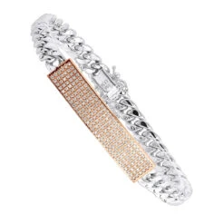 14K Yellow Gold ID Plate Miami Cuban Link Chain Men's Diamond Bracelet 2 Carat -Luxurman 14k gold id plate miami cuban link chain mens diamond bracelet 2 carat 000761 ro