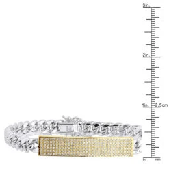 14K Yellow Gold ID Plate Miami Cuban Link Chain Men's Diamond Bracelet 2 Carat -Luxurman 14k gold id plate miami cuban link chain mens diamond bracelet 2 carat 000761 rulerye