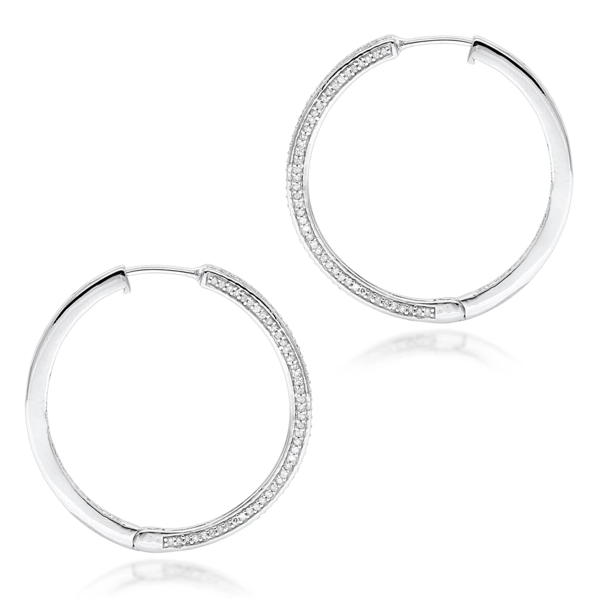 14K White Gold Inside Out Diamond Hoop Earrings For Women 1 Carat By Luxurman 4 14K White Gold Inside Out Diamond Hoop Earrings For Women 1 Carat By Luxurman - Image 4