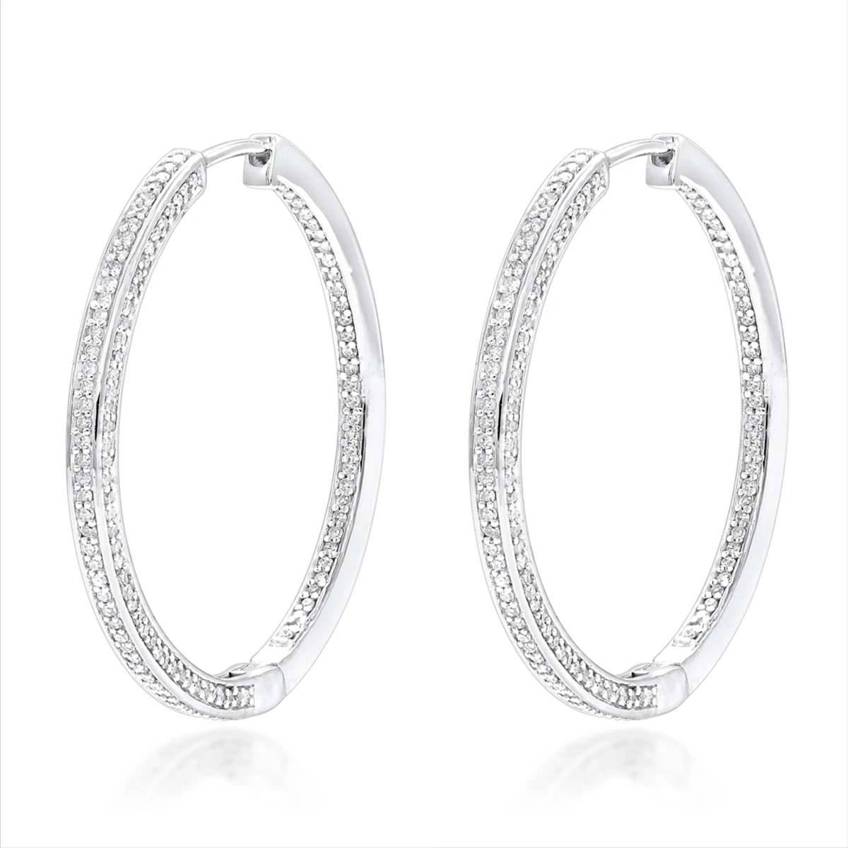 14K White Gold Inside Out Diamond Hoop Earrings For Women 1 Carat By Luxurman 1 14K White Gold Inside Out Diamond Hoop Earrings For Women 1 Carat By Luxurman