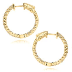 14K Yellow Gold Inside Out Diamond Hoop Earrings For Women 1.3ct 3/4in By Luxurman -Luxurman 14k gold inside out diamond hoop earrings for women 13ct 34in by luxurman backye