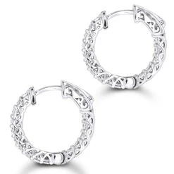 14K White Gold Inside Out Diamond Hoop Earrings For Women 1.5ct -Luxurman 14k gold inside out diamond hoop earrings for women 15ct backwh