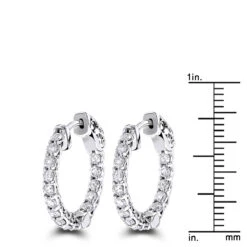 14K White Gold Inside Out Diamond Hoop Earrings For Women 1.5ct -Luxurman 14k gold inside out diamond hoop earrings for women 15ct rulerwh