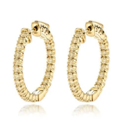 14K Yellow Gold Inside Out Yellow Diamond Hoop Earrings 1.33ct By Luxurman