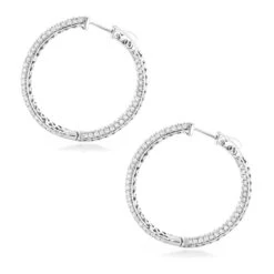Large 5 Carat 1.5in Ladies Inside Out Diamond Hoop Earrings 14K Yellow Gold -Luxurman 14k gold ladies inside out diamond hoop earrings 5ct 15in backwh