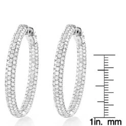 Large 5 Carat 1.5in Ladies Inside Out Diamond Hoop Earrings 14K Yellow Gold -Luxurman 14k gold ladies inside out diamond hoop earrings 5ct 15in rulerwh