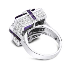 14K White Gold Large Diamond Amethyst Cocktail Ring For Women By Luxurman 14ct -Luxurman 14k gold large diamond amethyst cocktail ring for women by luxurman 14ct backwh