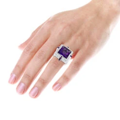 14K White Gold Large Diamond Amethyst Cocktail Ring For Women By Luxurman 14ct -Luxurman 14k gold large diamond amethyst cocktail ring for women by luxurman 14ct bodwh