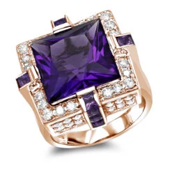 14K White Gold Large Diamond Amethyst Cocktail Ring For Women By Luxurman 14ct -Luxurman 14k gold large diamond amethyst cocktail ring for women by luxurman 14ct ro