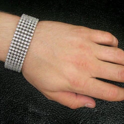 14K White Gold Men's 6-Row Flexible Diamond Bracelet 10.43ct -Luxurman 14k gold mens 6 row flexible diamond bracelet 1043ct p 5890bod