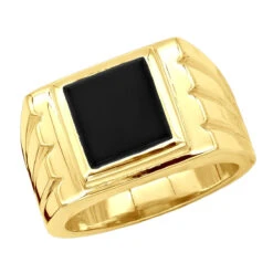 14K Yellow Gold Men's Black Onyx Ring 14.4mm