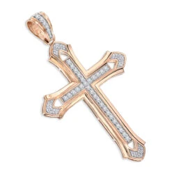 Large 14K Yellow Gold Men's Diamond Cross Pendant 2ct 3.5 Inches Long -Luxurman 14k gold mens diamond cross pendant 200ct p 40344 ro