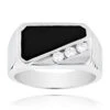 Black Onyx 14K White Gold Men's Diamond Ring 0.30ct
