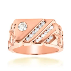 14K Yellow Gold Nugget Men's Diamond Ring 0.63ct -Luxurman 14k gold mens diamond ring 063ct p 27978 ro