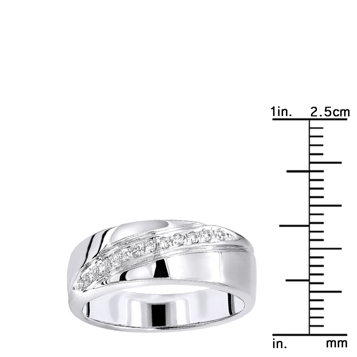 14K White Gold Men's Diamond Wedding Band 0.12ct 7.1mm 4 14K White Gold Men's Diamond Wedding Band 0.12ct 7.1mm - Image 4
