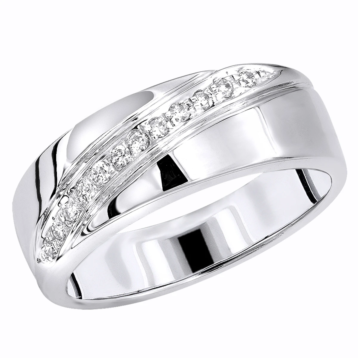14K White Gold Men's Diamond Wedding Band 0.12ct 7.1mm 1 14K White Gold Men's Diamond Wedding Band 0.12ct 7.1mm