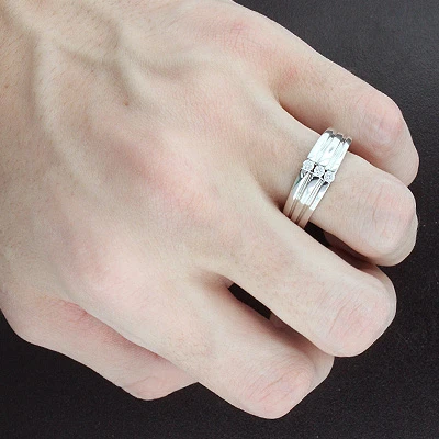 14K White Gold Men's Diamond Wedding Band 0.18ct 3 14K White Gold Men's Diamond Wedding Band 0.18ct - Image 3