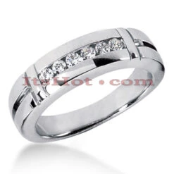14K White Gold Men's Diamond Wedding Band 0.28ct 6.4mm
