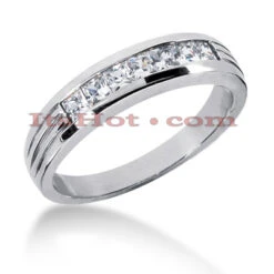 14K White Gold Men's Diamond Wedding Band 0.70ct 5mm