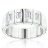 Unique 14K White Gold Men's Diamond Wedding Band By Luxurman 0.8ct