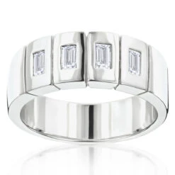 Unique 14K White Gold Men's Diamond Wedding Band By Luxurman 0.8ct