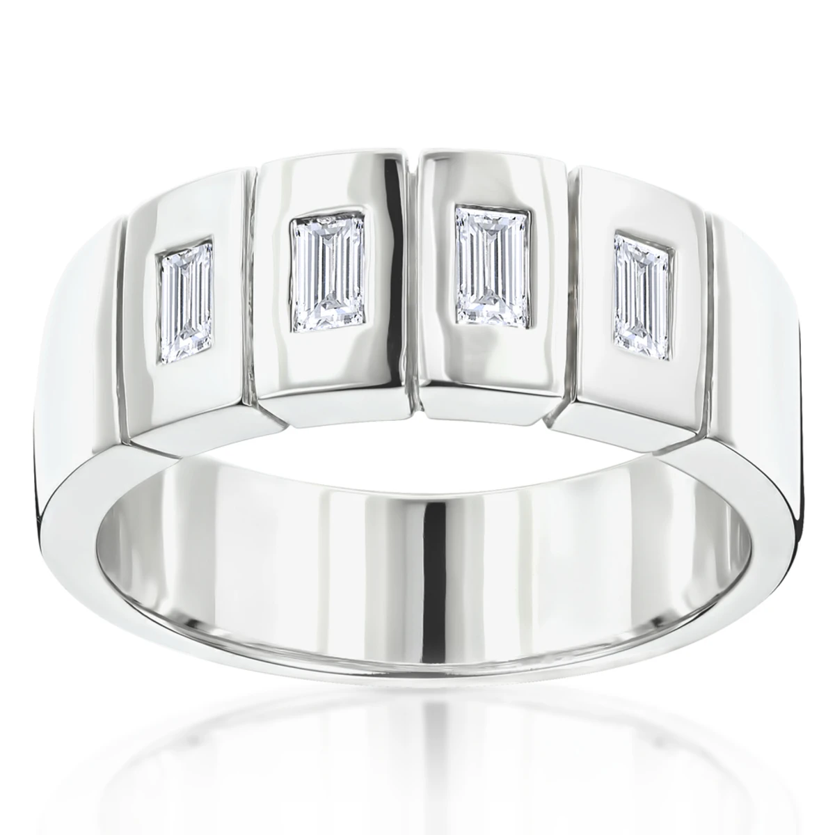 Unique 14K White Gold Men's Diamond Wedding Band By Luxurman 0.8ct 1 Unique 14K White Gold Men's Diamond Wedding Band By Luxurman 0.8ct