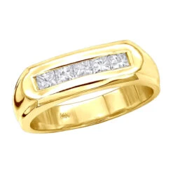14K Yellow Gold Men's Diamond Wedding Band 1ct 7.4mm