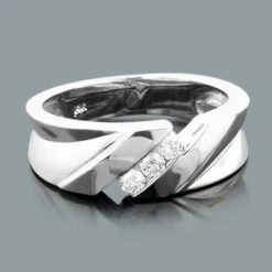 14K White Gold Men's Diamond Wedding Ring 0.30ct 7.4mm -Luxurman 14k gold mens diamond wedding ring 030ct p 27659box