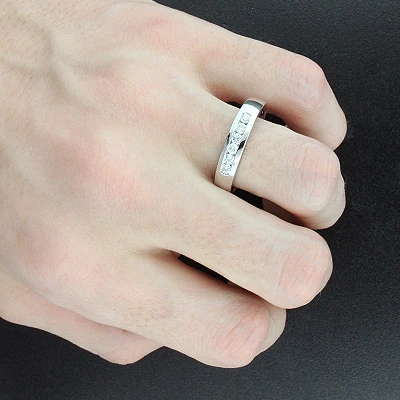 14K White Gold Men's Diamond Wedding Ring 0.30ct 4.9mm 3 14K White Gold Men's Diamond Wedding Ring 0.30ct 4.9mm - Image 3