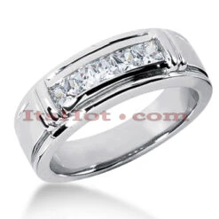 14K White Gold Men's Diamond Wedding Ring 0.85ct