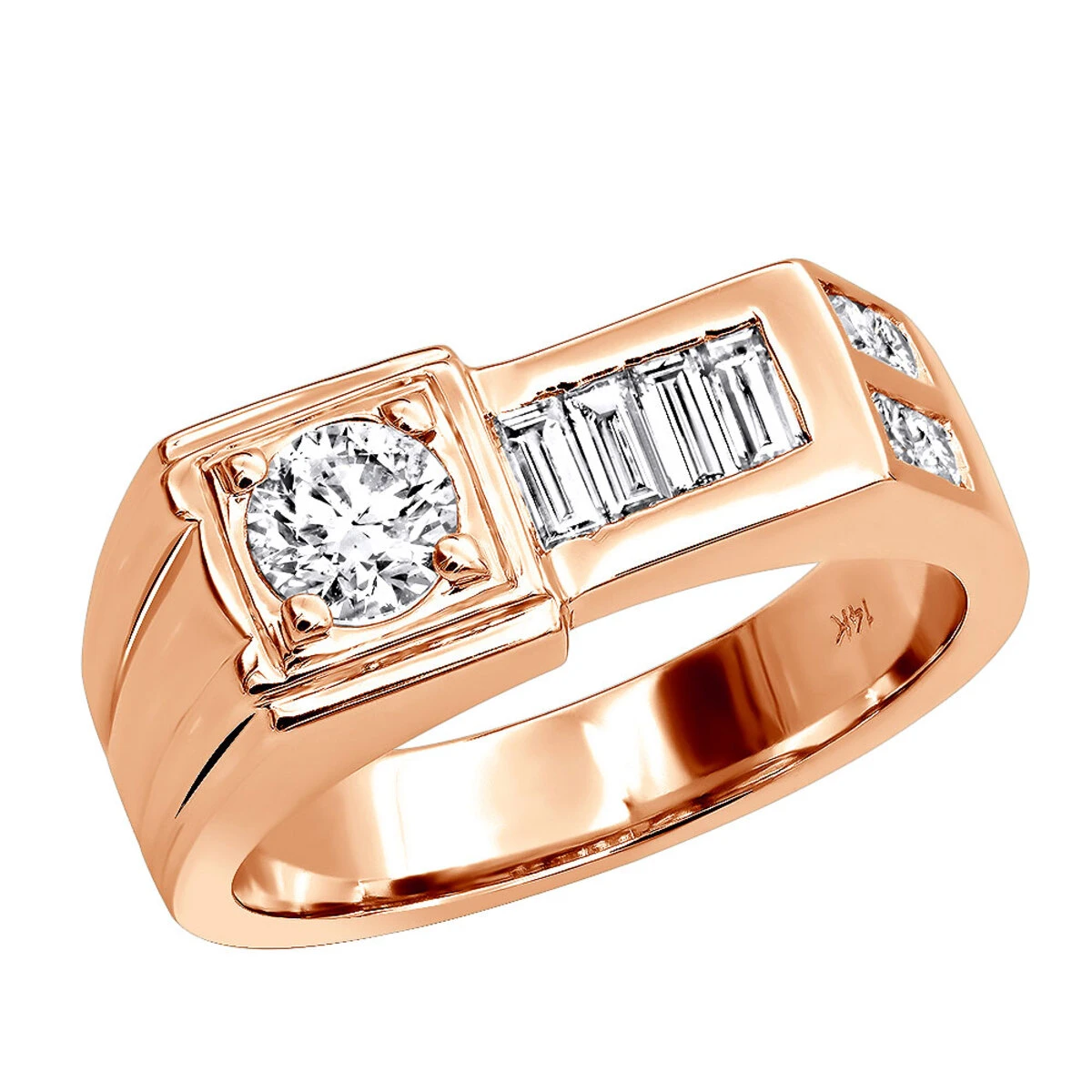 14K White Gold Men's Round & Baguette Diamonds Ring 1.59ct 3 14K White Gold Men's Round & Baguette Diamonds Ring 1.59ct - Image 3