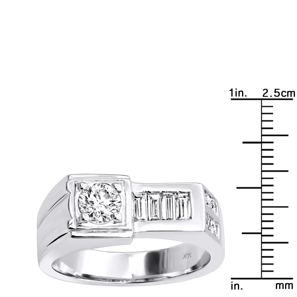14K White Gold Men's Round & Baguette Diamonds Ring 1.59ct 9 14K White Gold Men's Round & Baguette Diamonds Ring 1.59ct - Image 9