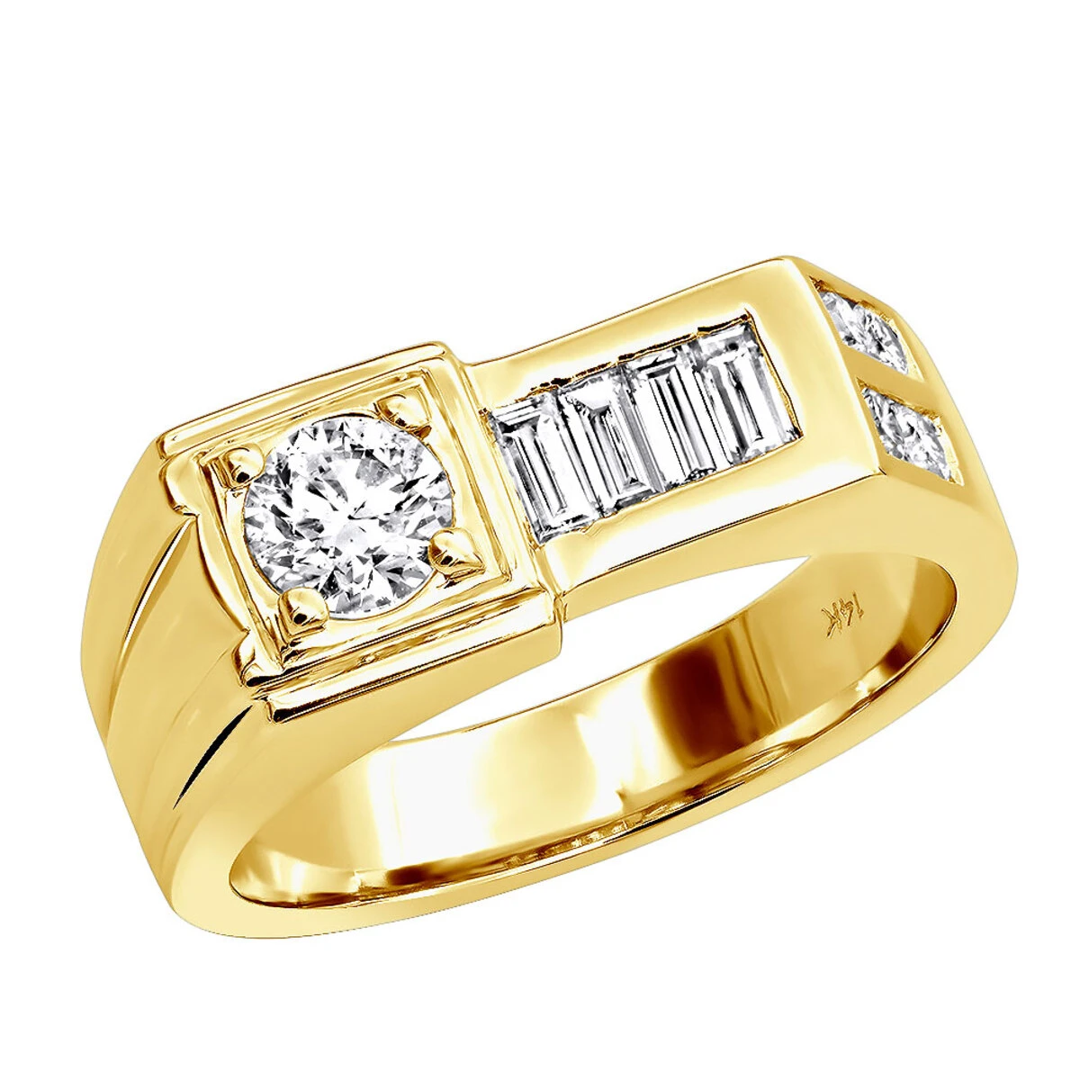 14K White Gold Men's Round & Baguette Diamonds Ring 1.59ct 2 14K White Gold Men's Round & Baguette Diamonds Ring 1.59ct - Image 2