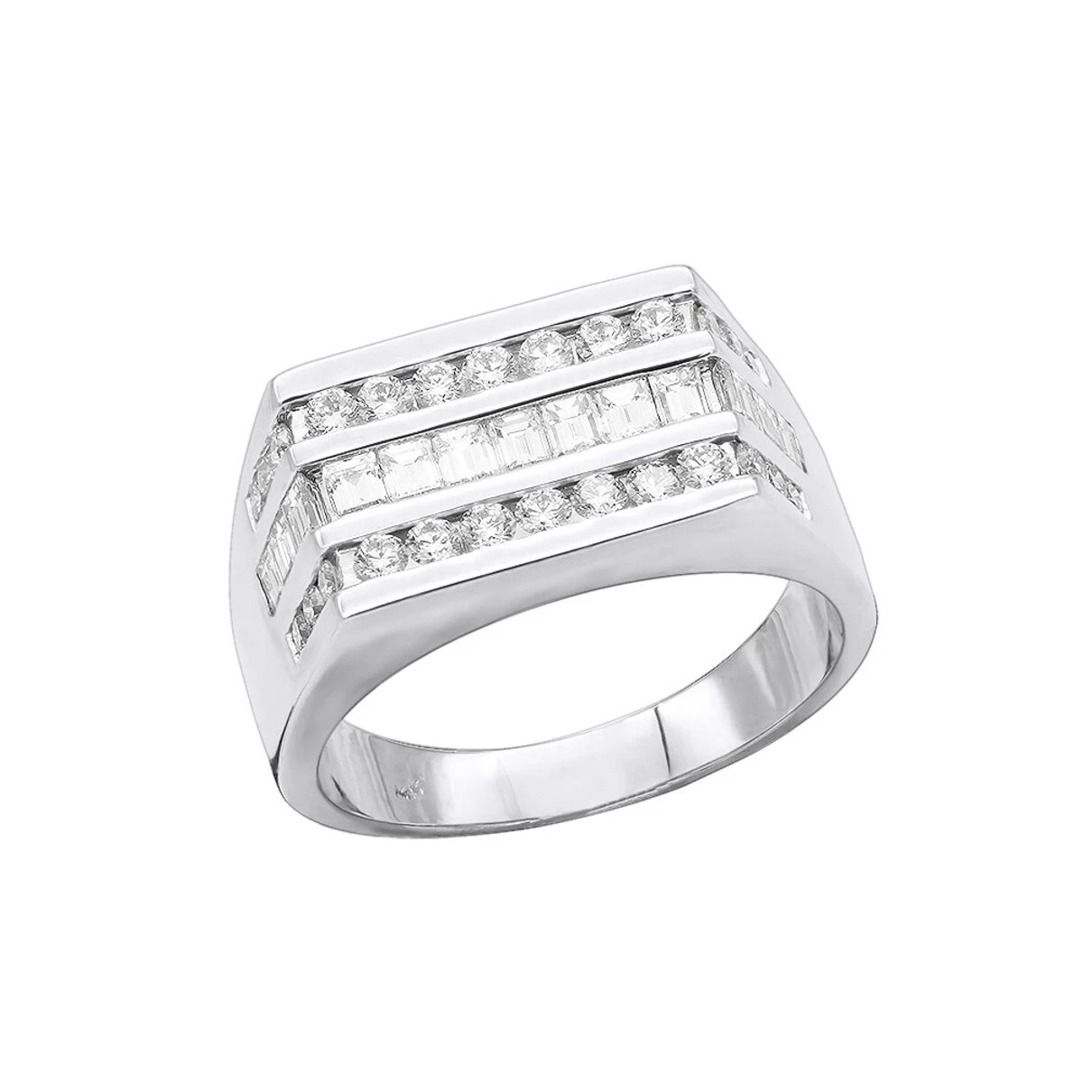 14K White Gold Men's Round & Baguette Diamonds Ring 1.60ct 1 14K White Gold Men's Round & Baguette Diamonds Ring 1.60ct