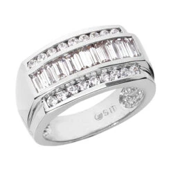 14K White Gold Men's Round & Baguette Diamonds Ring 2.26ct