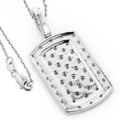 Luxurman 14K White Gold Mini Diamond Dog Tag Pendant W VS Diamonds 0.7ct -Luxurman 14k gold mini diamond dog tag pendant w vs diamonds 07ct backwh