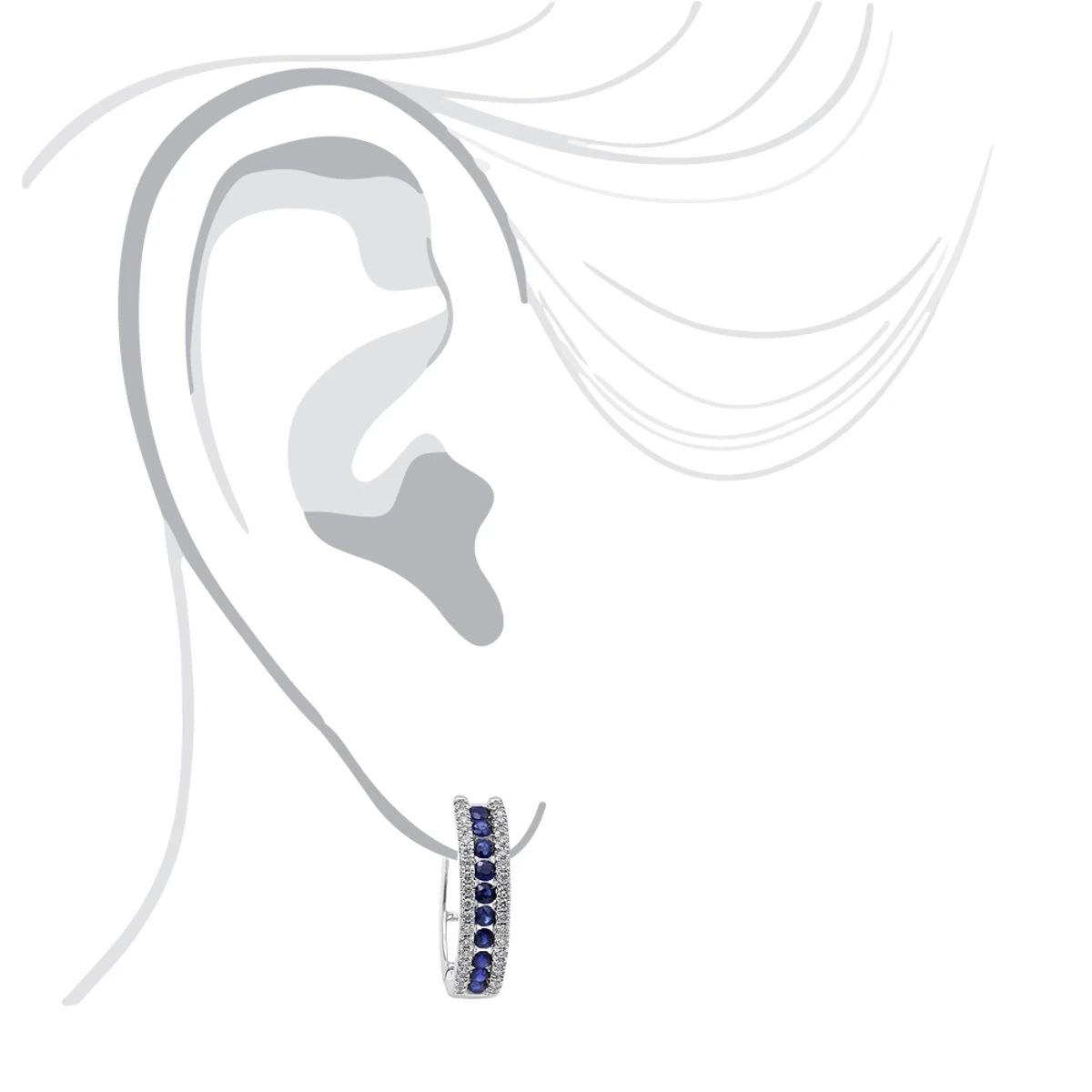 14K White Gold Natural Blue Sapphire And Diamond Huggie Earrings For Women 1ct 7 14K White Gold Natural Blue Sapphire And Diamond Huggie Earrings For Women 1ct - Image 7