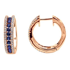 14K White Gold Natural Blue Sapphire And Diamond Huggie Earrings For Women 1ct 10 14K White Gold Natural Blue Sapphire And Diamond Huggie Earrings For Women 1ct -Luxurman 14k gold natural blue sapphire and diamond huggie earrings for women 085ct ro